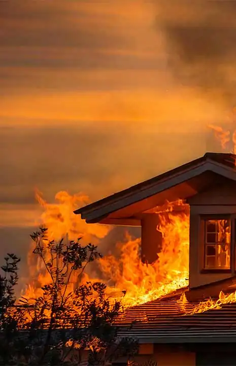 Maison en flammes après un incendie
